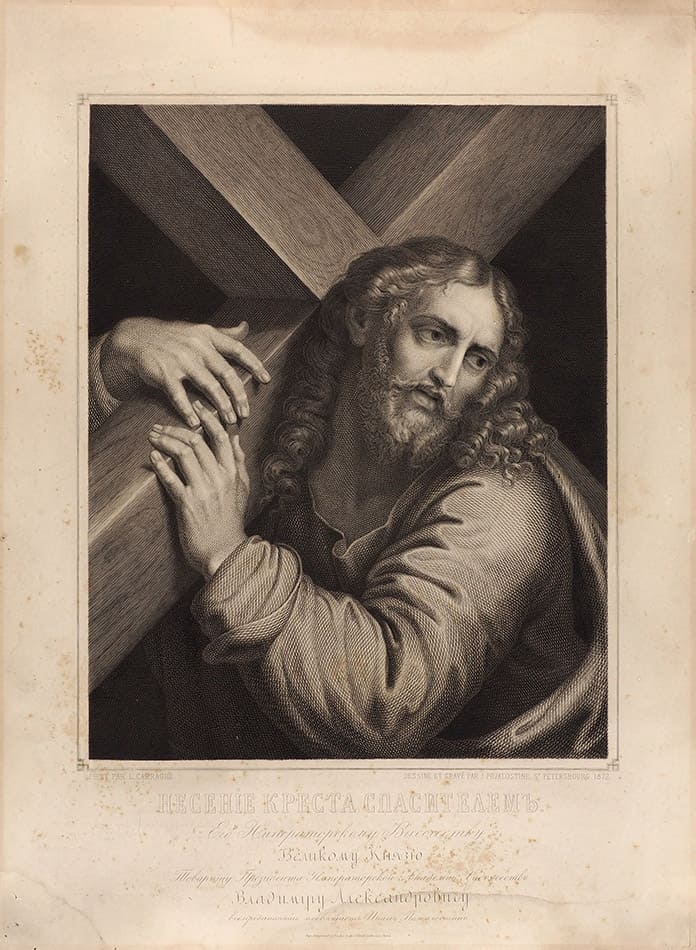Пожалостин И.П. по живописному оригиналу Караччи. Несение креста. 1872, бумага, резец
