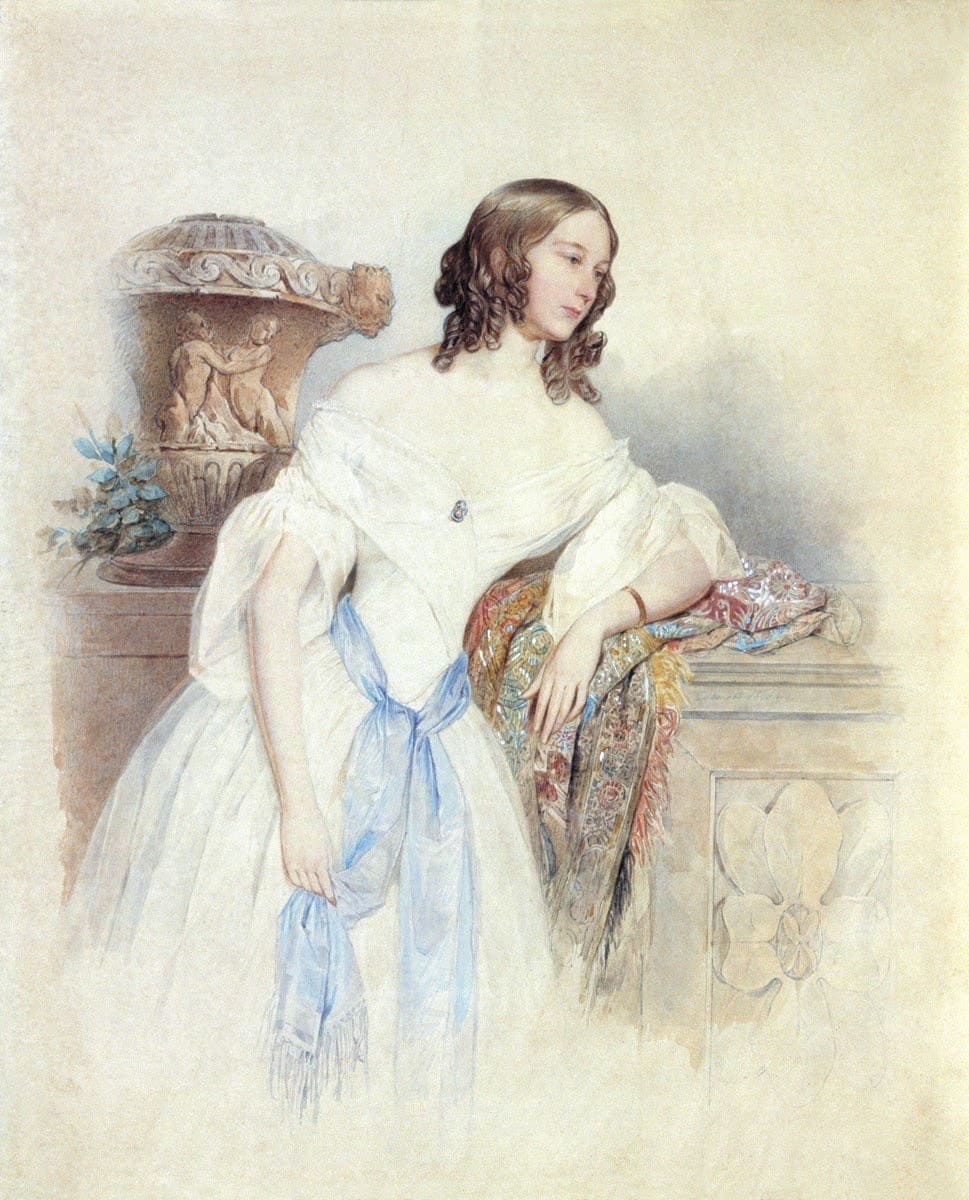 П. Ф. Соколов. Портрет дамы в белом. 1840-е